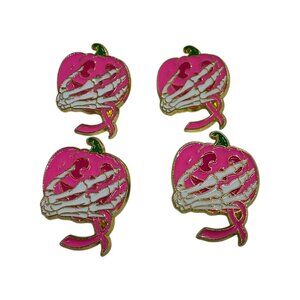 Pink Pumpkin & Skeleton Hands Enamel Pins Breast Cancer Awareness Lot Of 4